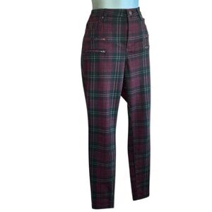 BLANK NYC "The Bond" Skinny Midrise Plaid Pants in Maroon & Black. 29